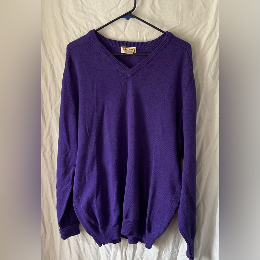 Vintage L.L. Bean Purple V-Neck Sweater XL tall purple made in USA